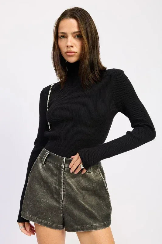 Long Sleeve Turtle Neck Bodysuit with Open Back - DAVERRI FASHIONS