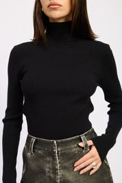 Long Sleeve Turtle Neck Bodysuit with Open Back | Bodysuits Daverri Fashions