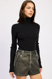 Long Sleeve Turtle Neck Bodysuit with Open Back | Bodysuits Daverri Fashions