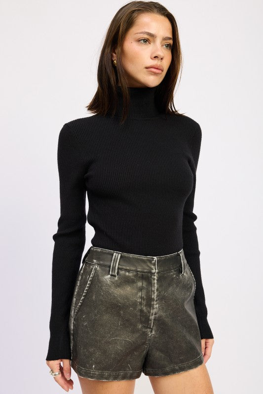 Long Sleeve Turtle Neck Bodysuit with Open Back | Bodysuits Daverri Fashions
