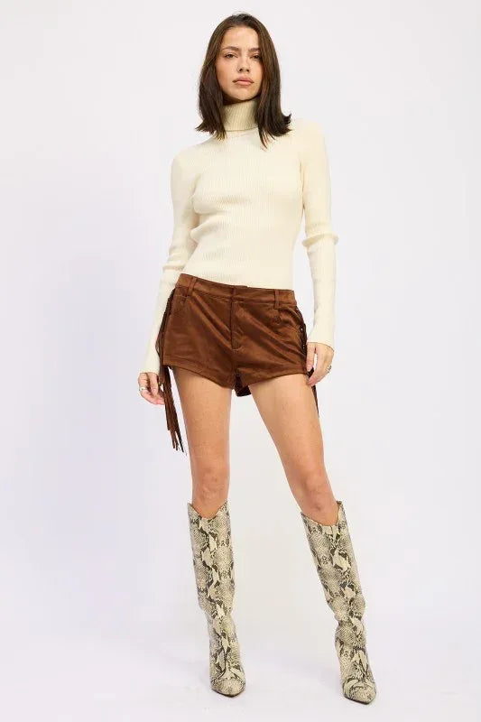 Long Sleeve Turtle Neck Bodysuit with Open Back - DAVERRI FASHIONS