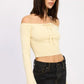 Off Shoulder Crop Top - Long Sleeve Ribbed Bardot Style - DAVERRI FASHIONS