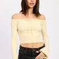 Off Shoulder Crop Top - Long Sleeve Ribbed Bardot Style - DAVERRI FASHIONS