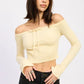 Off Shoulder Crop Top - Long Sleeve Ribbed Bardot Style - DAVERRI FASHIONS