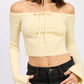 Off Shoulder Crop Top - Long Sleeve Ribbed Bardot Style - DAVERRI FASHIONS