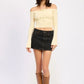 Off Shoulder Crop Top - Long Sleeve Ribbed Bardot Style - DAVERRI FASHIONS