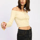 Off Shoulder Crop Top - Long Sleeve Ribbed Bardot Style - DAVERRI FASHIONS
