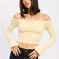 Off Shoulder Crop Top - Long Sleeve Ribbed Bardot Style - DAVERRI FASHIONS