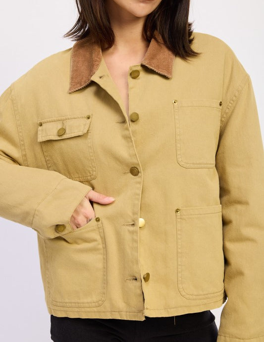 Combo Chore Jacket with Pockets | Jackets Daverri Fashions