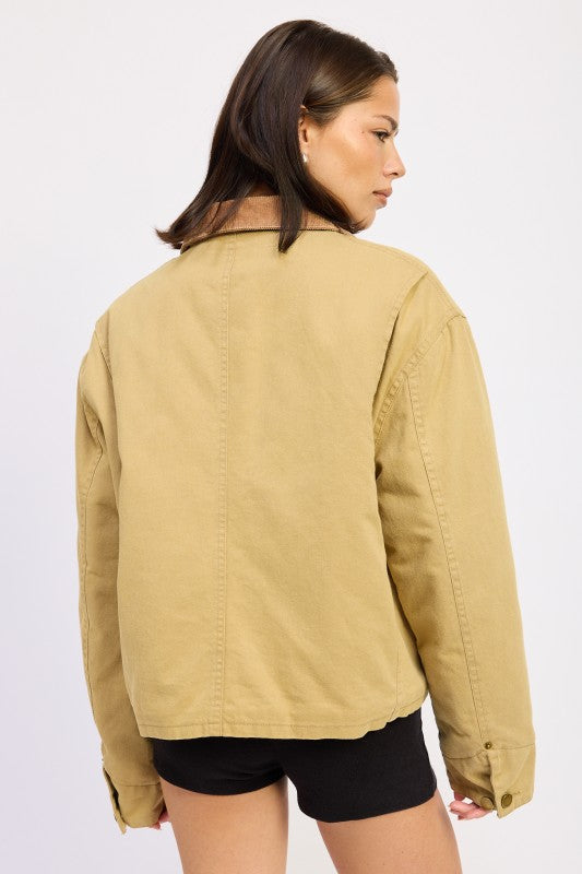 Combo Chore Jacket with Pockets | Jackets Daverri Fashions