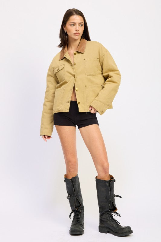 Combo Chore Jacket with Pockets | Jackets Daverri Fashions