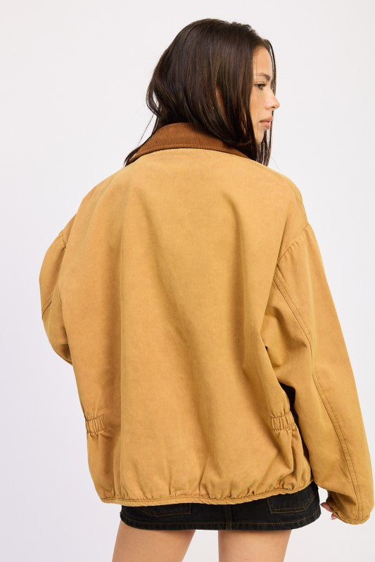 CONTRASTED COLLAR JACKET WITH POCKETS