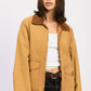 CONTRASTED COLLAR JACKET WITH POCKETS COCO BROWN