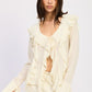 TIE FRONT RUFFLE TOP CREAM