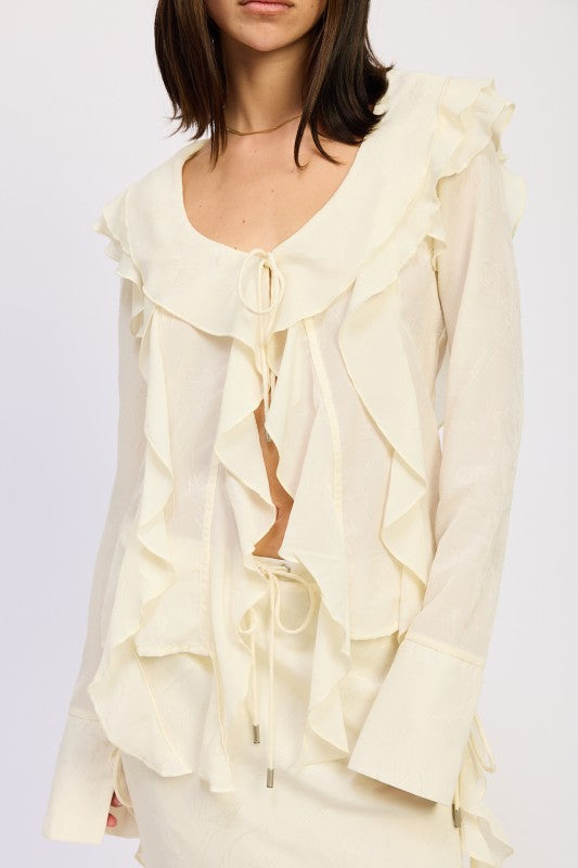 TIE FRONT RUFFLE TOP