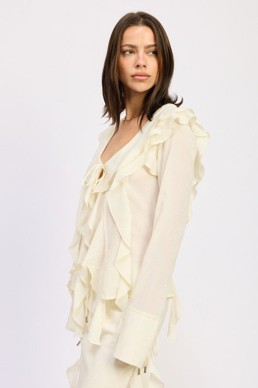 TIE FRONT RUFFLE TOP