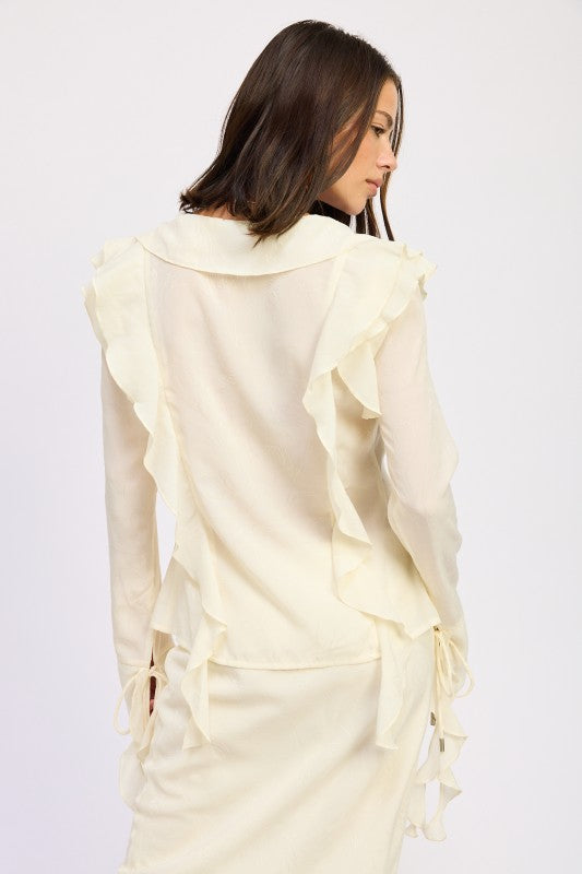 TIE FRONT RUFFLE TOP