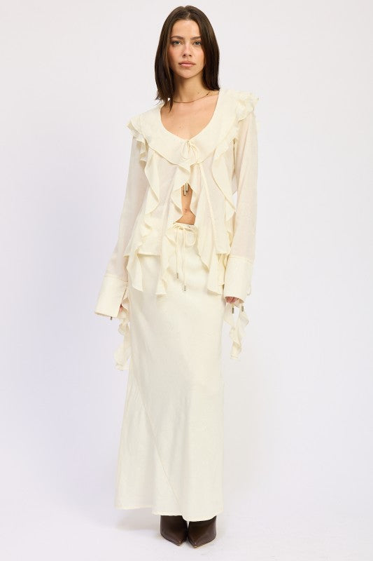 TIE FRONT RUFFLE TOP