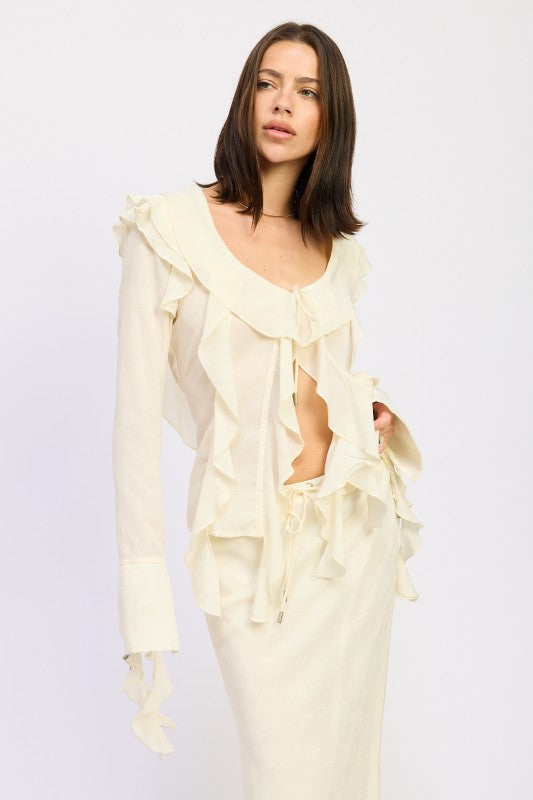 TIE FRONT RUFFLE TOP