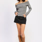 RIBBED OFF SHOULDER SWEATER WITH ZIPPER