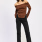 RIBBED OFF SHOULDER SWEATER WITH ZIPPER
