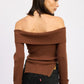 RIBBED OFF SHOULDER SWEATER WITH ZIPPER