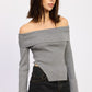 RIBBED OFF SHOULDER SWEATER WITH ZIPPER