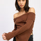 RIBBED OFF SHOULDER SWEATER WITH ZIPPER