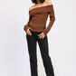 RIBBED OFF SHOULDER SWEATER WITH ZIPPER