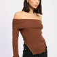RIBBED OFF SHOULDER SWEATER WITH ZIPPER