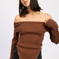 RIBBED OFF SHOULDER SWEATER WITH ZIPPER