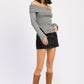RIBBED OFF SHOULDER SWEATER WITH ZIPPER