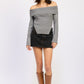 RIBBED OFF SHOULDER SWEATER WITH ZIPPER