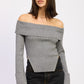 RIBBED OFF SHOULDER SWEATER WITH ZIPPER CHARCOAL GREY