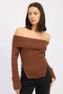 RIBBED OFF SHOULDER SWEATER WITH ZIPPER DARK CHOCOLATE