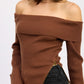 RIBBED OFF SHOULDER SWEATER WITH ZIPPER