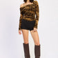 ANIMAL PRINT FLOCKING MESH ASYMMETRICAL BODYSUIT - DAVERRI FASHIONS