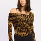 ANIMAL PRINT FLOCKING MESH ASYMMETRICAL BODYSUIT - DAVERRI FASHIONS