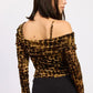 ANIMAL PRINT FLOCKING MESH ASYMMETRICAL BODYSUIT - DAVERRI FASHIONS