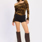 ANIMAL PRINT FLOCKING MESH ASYMMETRICAL BODYSUIT - DAVERRI FASHIONS