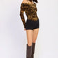 ANIMAL PRINT FLOCKING MESH ASYMMETRICAL BODYSUIT - DAVERRI FASHIONS