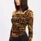 ANIMAL PRINT FLOCKING MESH ASYMMETRICAL BODYSUIT - DAVERRI FASHIONS