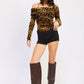 ANIMAL PRINT FLOCKING MESH ASYMMETRICAL BODYSUIT - DAVERRI FASHIONS