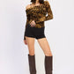 ANIMAL PRINT FLOCKING MESH ASYMMETRICAL BODYSUIT - DAVERRI FASHIONS