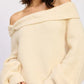 Rose Appliqué Off Shoulder Blouson Sweater - DAVERRI FASHIONS