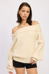 Rose Appliqué Off Shoulder Blouson Sweater - DAVERRI FASHIONS