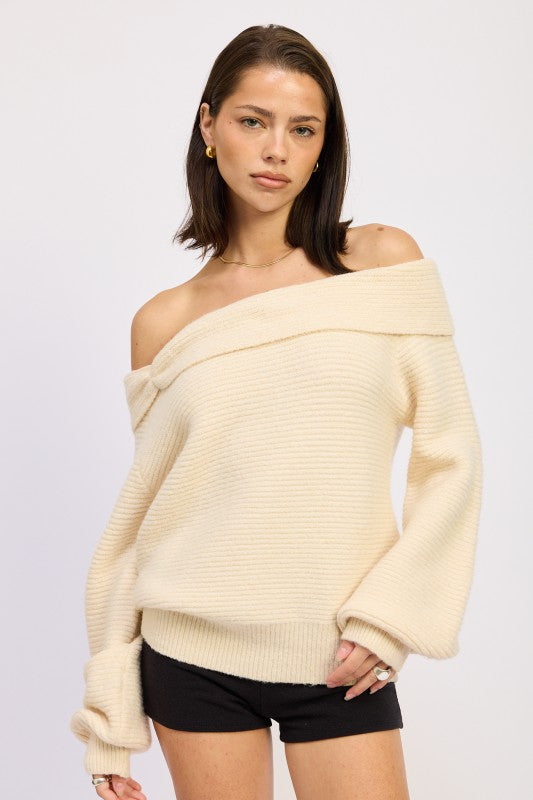 CREAM Rose Appliqué Off Shoulder Blouson Sweater | Sweaters Daverri Fashions