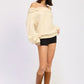 Rose Appliqué Off Shoulder Blouson Sweater - DAVERRI FASHIONS