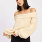 Rose Appliqué Off Shoulder Blouson Sweater - DAVERRI FASHIONS