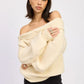 Rose Appliqué Off Shoulder Blouson Sweater - DAVERRI FASHIONS